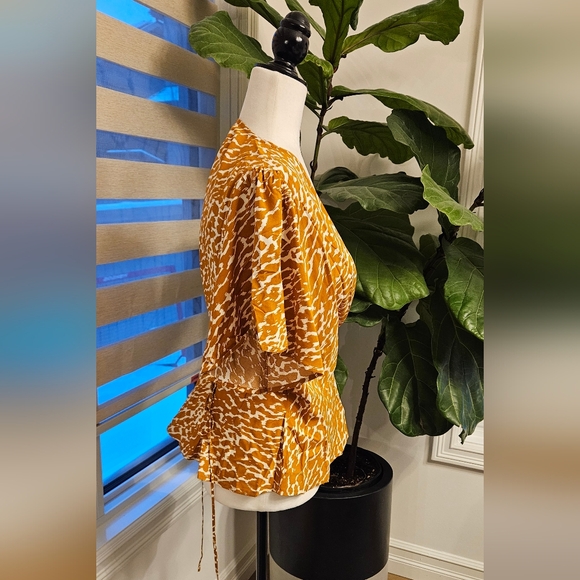 FRNCH Mustard Patterned Wrap Blouse - Picture 2 of 4